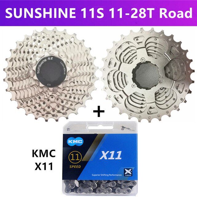 solskinn-sz mtb / landeveissykkel svinghjul 11/22/33 hastighet 11-25t/28t/32t/36t/40t/42t/46t/50t/52t kassett svinghjul og kmc  x11: Vei 28t og  x11