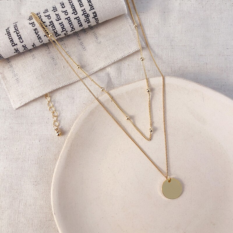 Rvs Ketting Ronde Cirkel Hanger Voor Vrouwen Elegante Sleutelbeen Gouden Ketting Bruiloft Sieraden