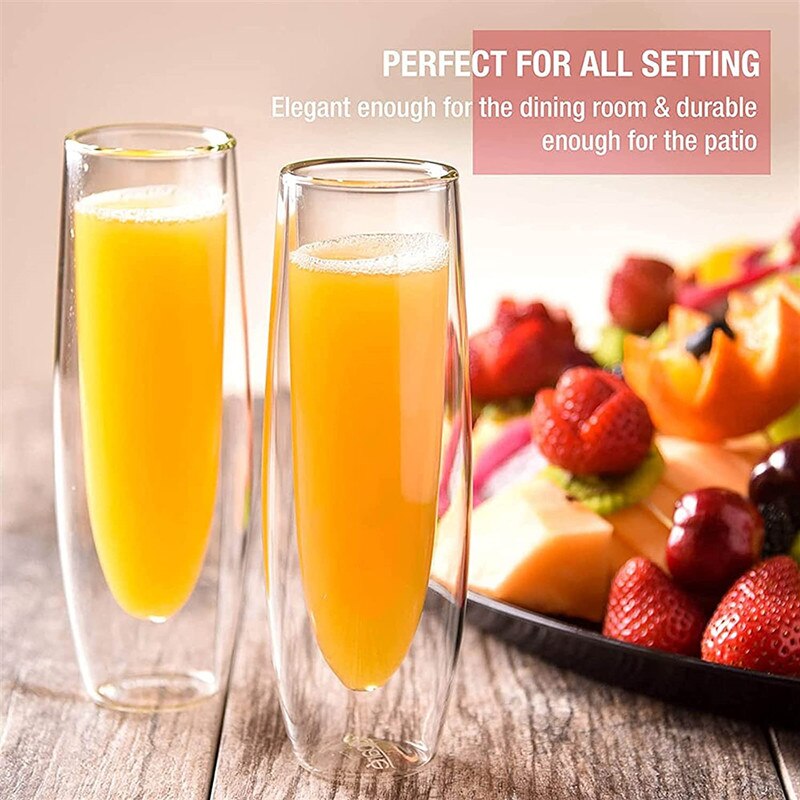 150Ml Champagne Glazen Set Stemless Mousserende Wijn Bril Transparant Double Wall Wijn Fluit Glas Cup Voor Party