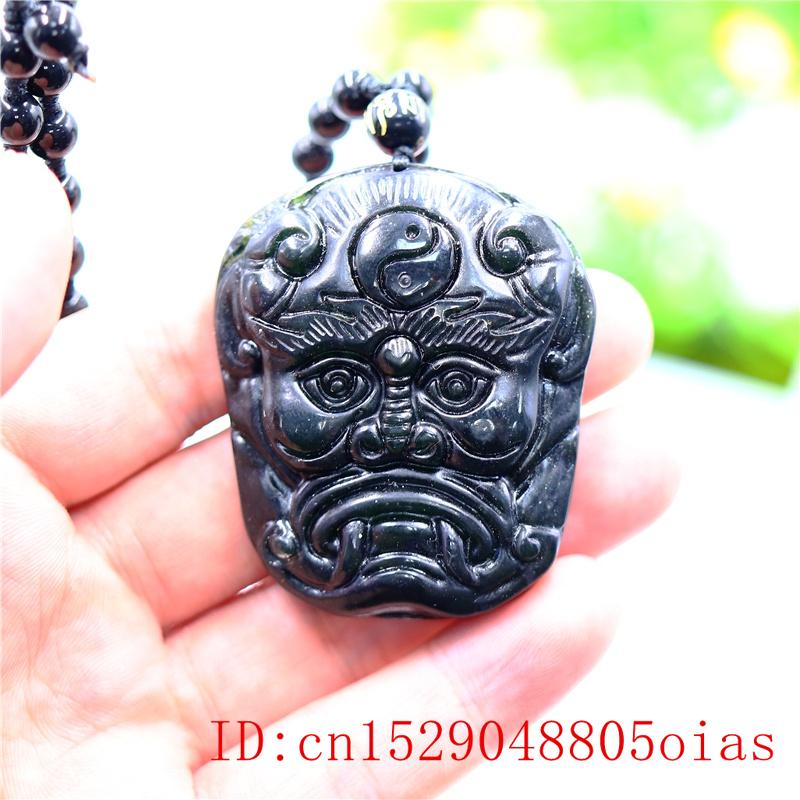 Zwart Groen Jade Demon Hanger Ketting Mode Amulet Natuurlijke Gesneden Charm Chinese Sieraden