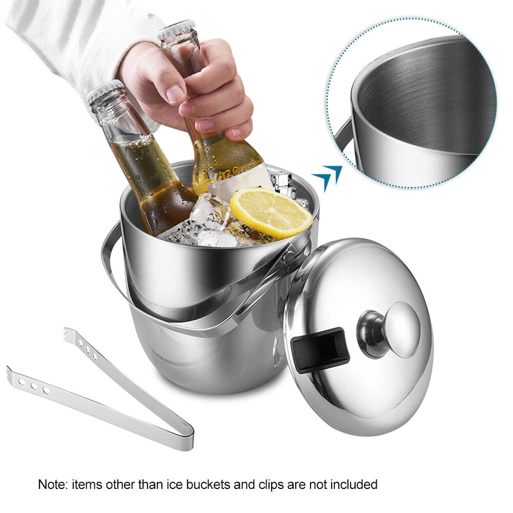 Stainless Steel Thickened Dishwasher Safe Lid With Tongs Bar Container Double Wall Wine Insulated Ice Bucket Champagne Party