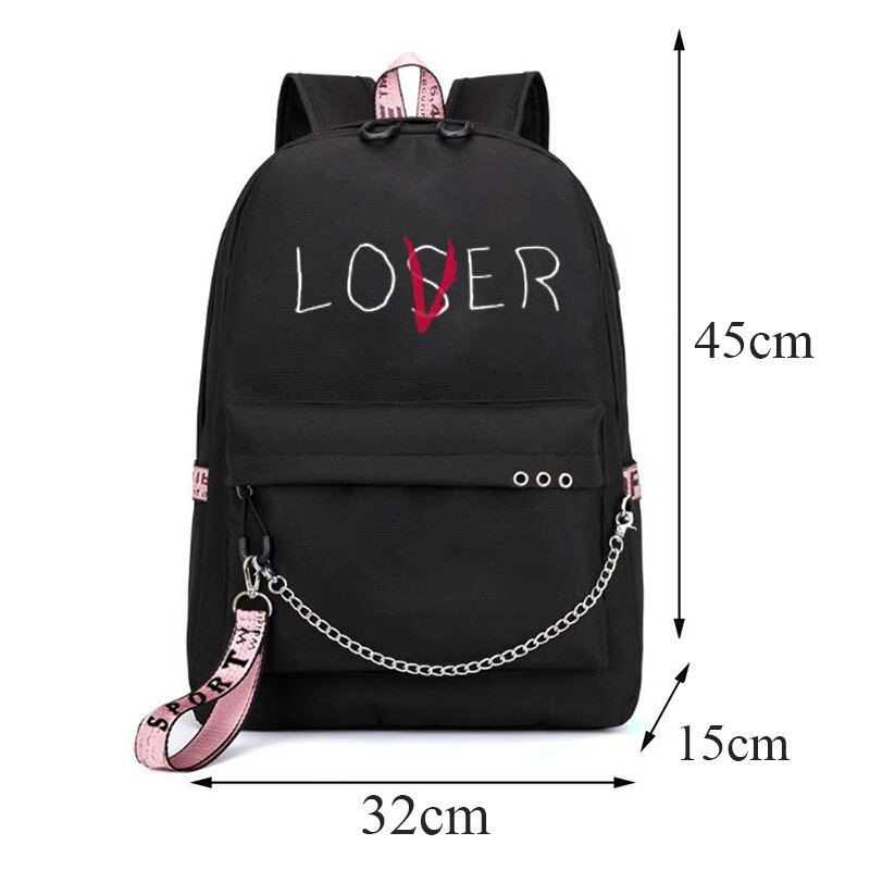 Lover Loser, mochila escolar grande para chicas adolescentes, mochila de carga Usb, bolsa de libro para mujeres, mochila de instituto, mochila de ocio juvenil