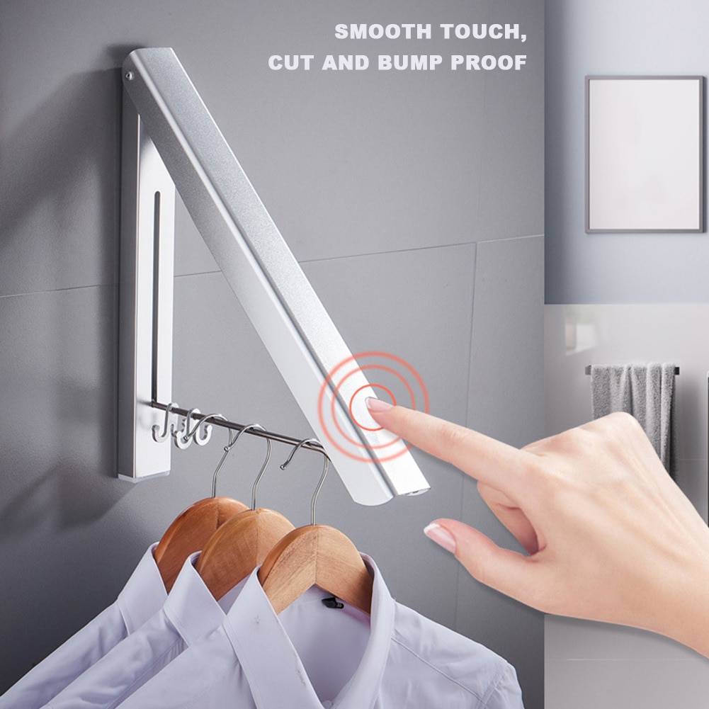 Folding Wall Mounted Laundry Balcony Home Clothes Hanger Drying Rack Tool Bathroom Retractable Multifunction Adjustable Indoor