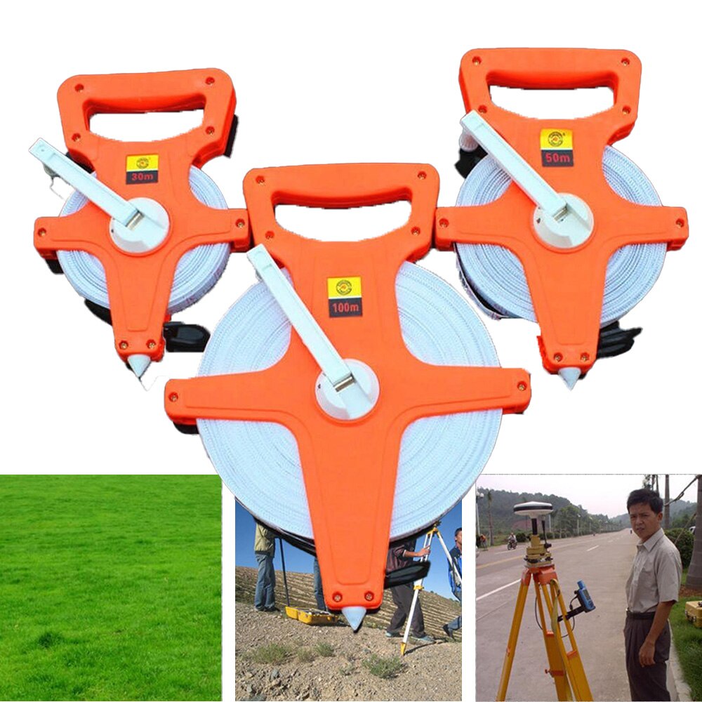 1PC 30M/50M/ 100M/Meter Open Reel Fiberglass Tape Measure Inch Metric Scale Impact Resistant ABS Measure Tools