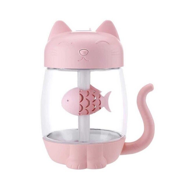 3 i 1 katt luftfukter ultralyd kul-tåke bedårende mini reisetilbehør med mini usb-vifte til reise: En rosa