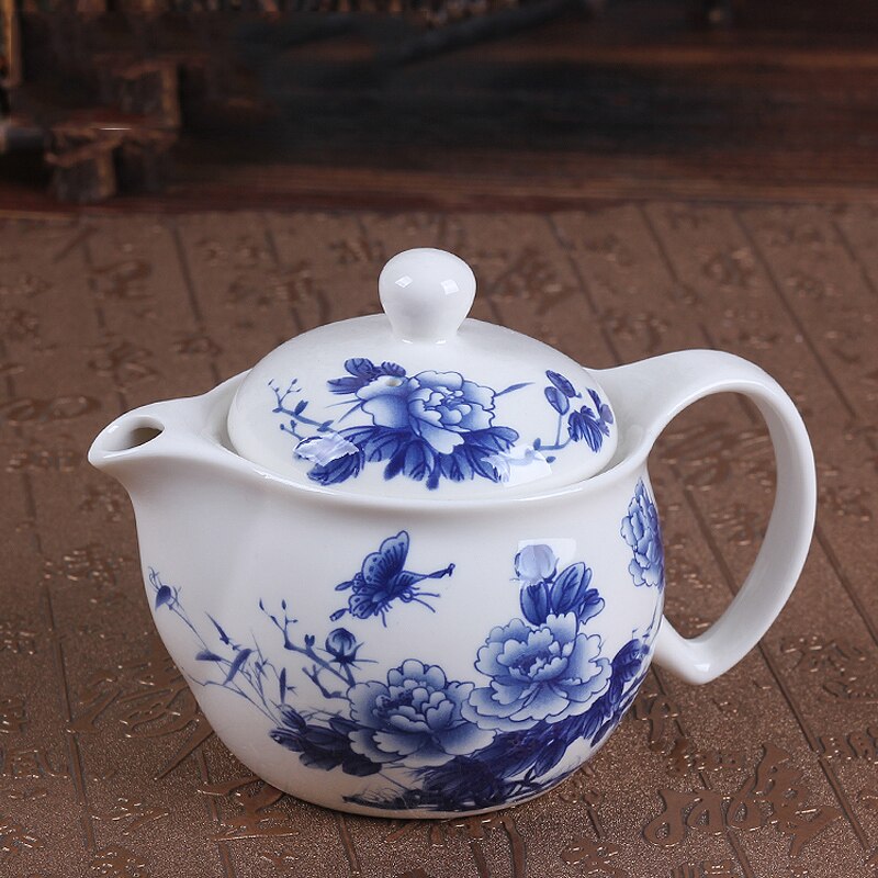 Traditionel kinesisk håndlavet blå og hvid porcelæn tekande 350ml med te si keramisk tekande sæt: 1