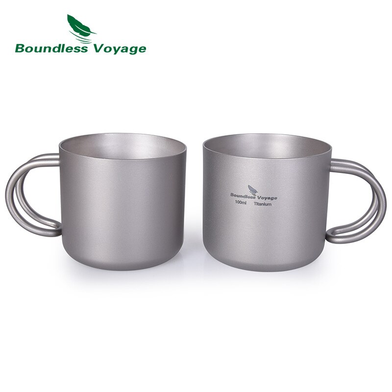 Taza de doble pared de titanio con mango para vino, café, té, acampada al aire libre, Picnic, 100ml: 2 cup
