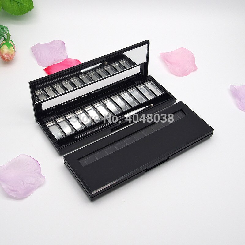 DIY Cosmtic Compact Eye Shadow Palette Rectangle 12 Grids Eyeshadow Container with Mirror Black Empty Lipstick Packing Box 10pcs