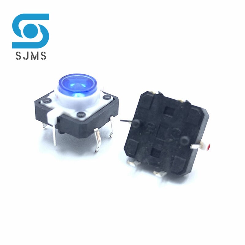 5PCS 12X12X7.3mm Tactile Push Button Switch Momentary Tact With LED 5 Color 12*12*7.3mm 12*12*7.3 Red Green Blue Yellow White: Blue x 5Pcs