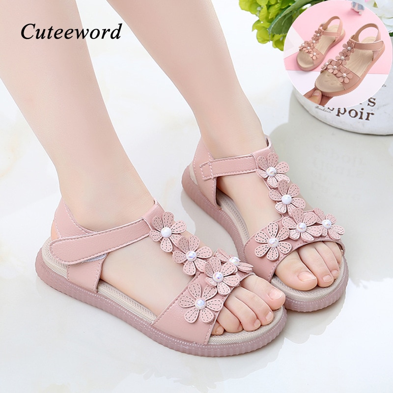 Bloemenmeisjes sandalen zomer kinderschoenen antislip zachte platte schoenen open teen kinder strandschoenen kleine meisjes prinsessen sandalen