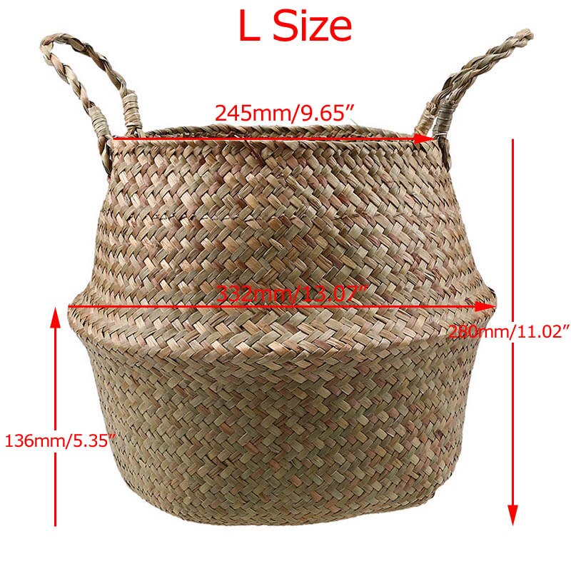 Seagrass Wickerwork Basket Foldable Flower Pots Planter Woven Dirty Laundry Baskets Hamper Fruit Toys Storage Basket Home Decor: L