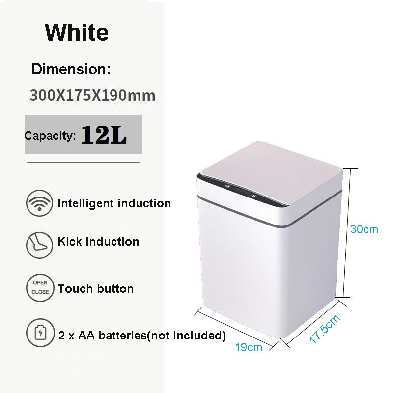 Trash Automatic Smart Sensor Trash Can Garbage Bin Touchless Intelligent Trash Rubbish For Kitchen Home Organizer: white 3-12L