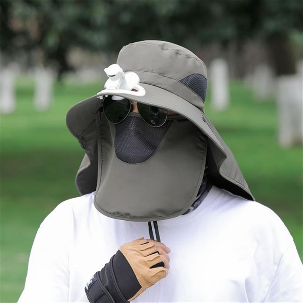 Sombreros de sombrilla de ala ancha con cuello de abanico, cubierta de cara, solapa, gorros de Sol para deportes de pesca al aire libre:  ArmyGreen