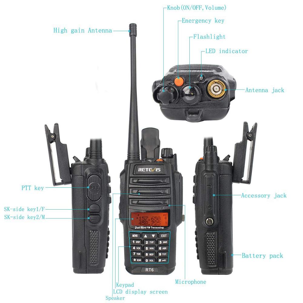 Retevis RT6 Wasserdichte Walkie Talkie IP67 5W 128CH Dual Band VHF UHF Radio VOX FM LCD Anzeige Tragbare Spaziergang sprechen Walkie-Talkie
