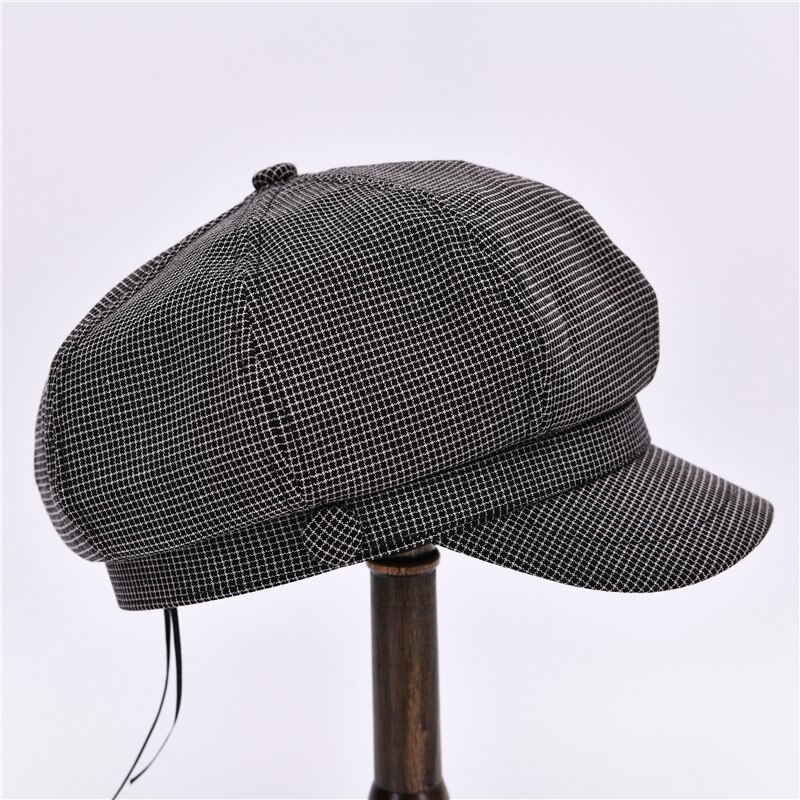 Vintage Newsboy Cap Women Octagonal Hat Casual Plaid Spring Ladies Plaid Painters Beret: Black-plaid