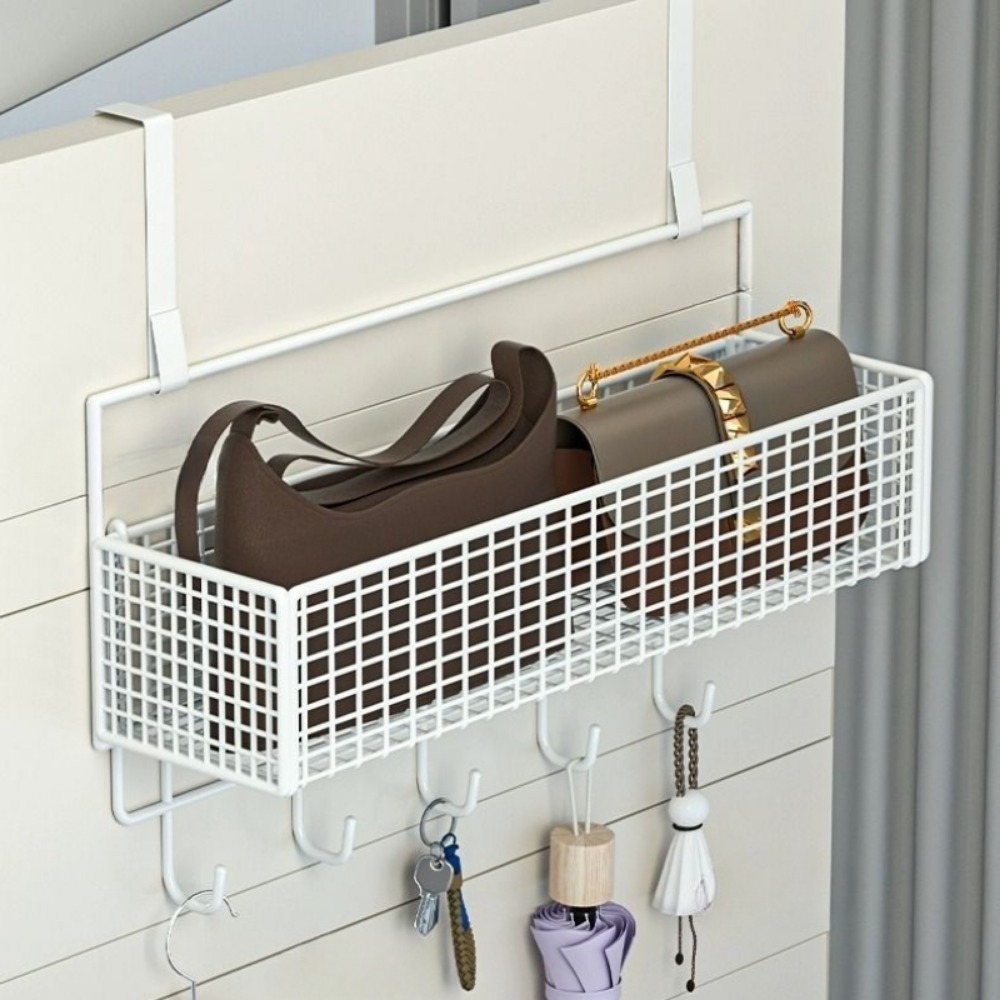 Door Mounted Shelf with Hooks Kitchen Wall Mount Storage Shelves Bathroom Organiser Multifunctional Toiletries Organiser Shelf