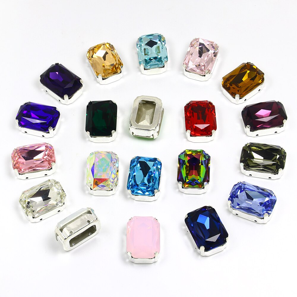 13*18mm 30 rechthoekige kristal naai-op losse platte strass steentjes met klauw naai-strass steentjes voor handwerkkleding