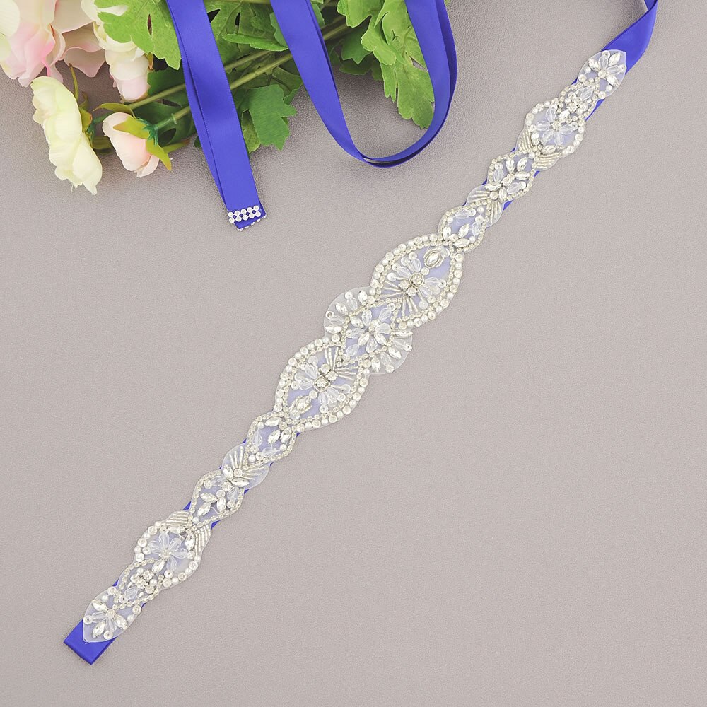 Hochzeit Schärpe handgefertigt Weiß Rosa Band Braut Kleid Gürtel Frauen Zubehör Strass Satin- Braut Gürtel Schärpe für Hochzeit Kleid: königlich Blau