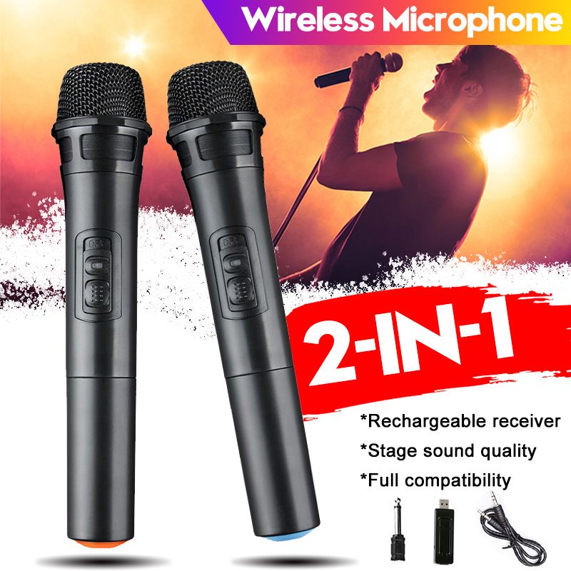 UHF Microphone Wireless Microphone System with Receiver Dual Channel Handheld Speaker Karaoke Meeting Party Mic