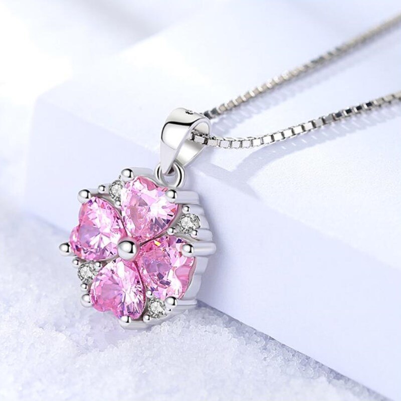 NEHZY S925 Stamp Silver Women&#39;s Jewelry Retro Simple Pink Crystal Zircon Pendant Necklace Long 45CM