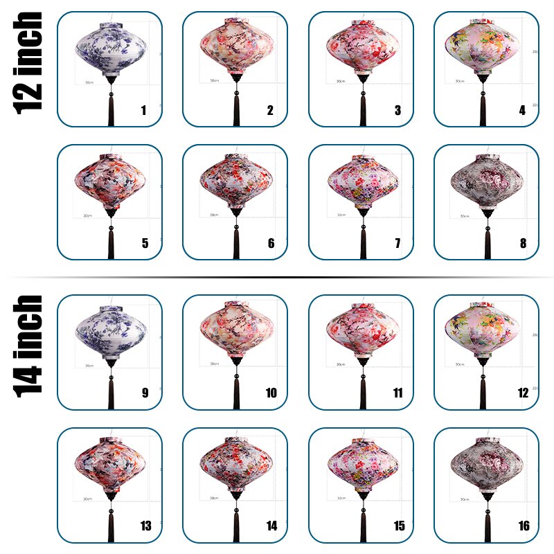 12/14 tums kinesiska sidenlyktor japan vietnam mid-höstlykta för utomhus vårfestival fest hängande dekor palatslykta