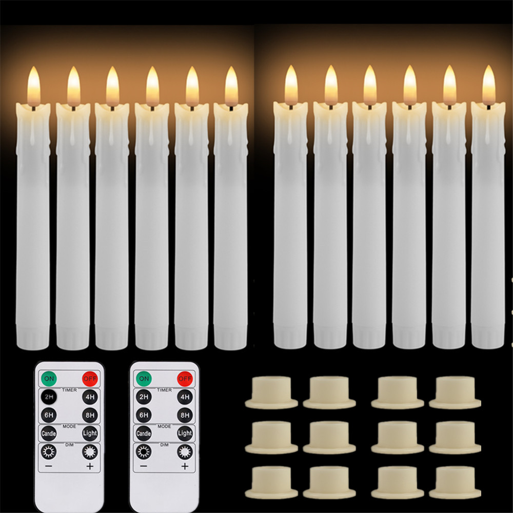 Pack of 12/24pc Flameless Flickering Ivory Taper Candles with Remote Battery Operated LED 3D Wick Candle Christmas Wedding Decor: Dark Khaki
