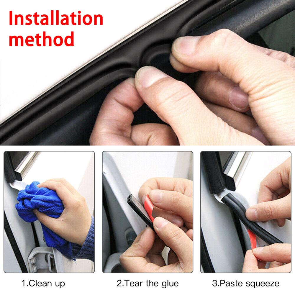 5M B Shape Car Door Seal Strips Weatherstrip Rubber Seals Sound Insulation Sealing Sticker Decoration Strip Car Interior