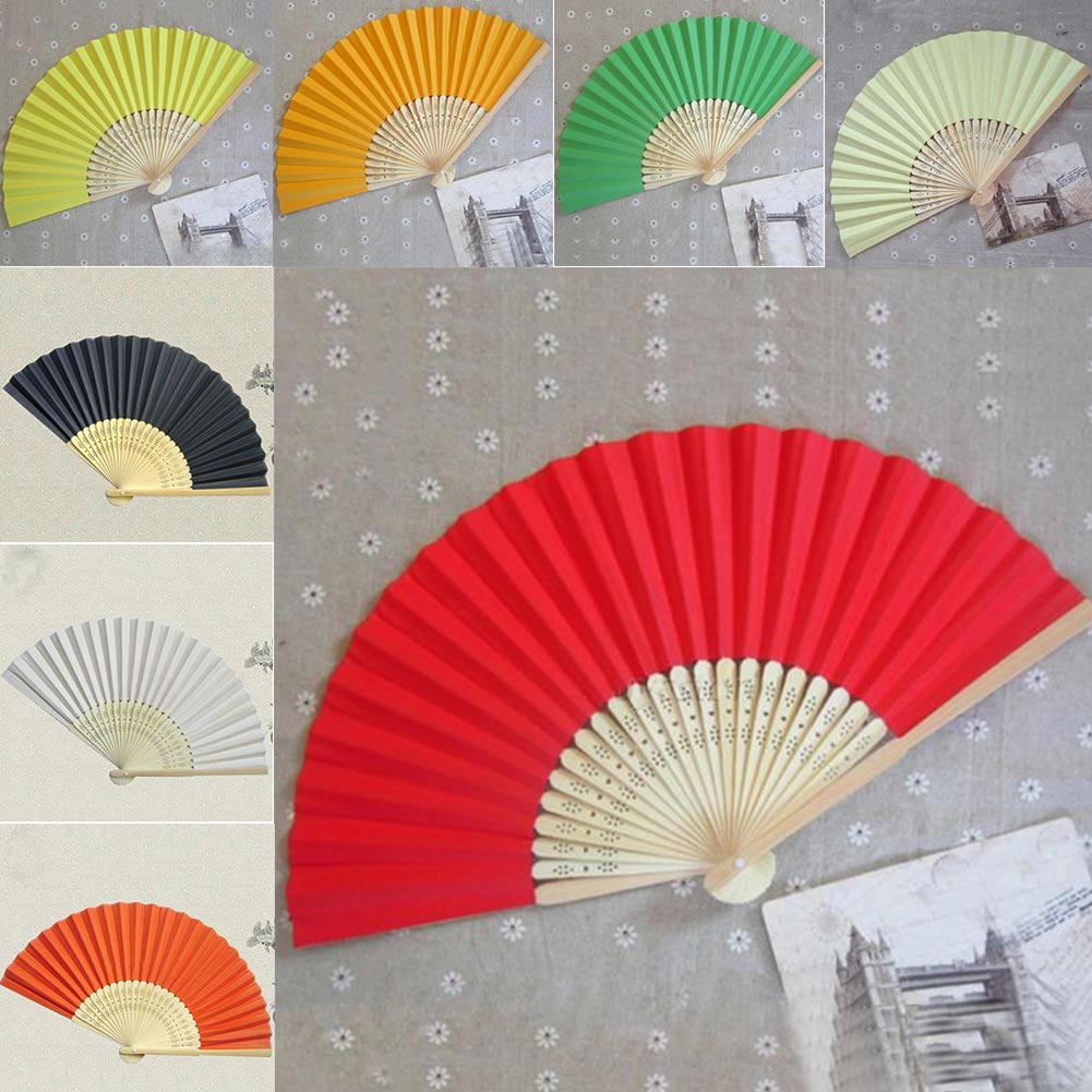 Sommer mini fan kinesisk bambus folding papir mønsterfri håndvifte hjem dekor