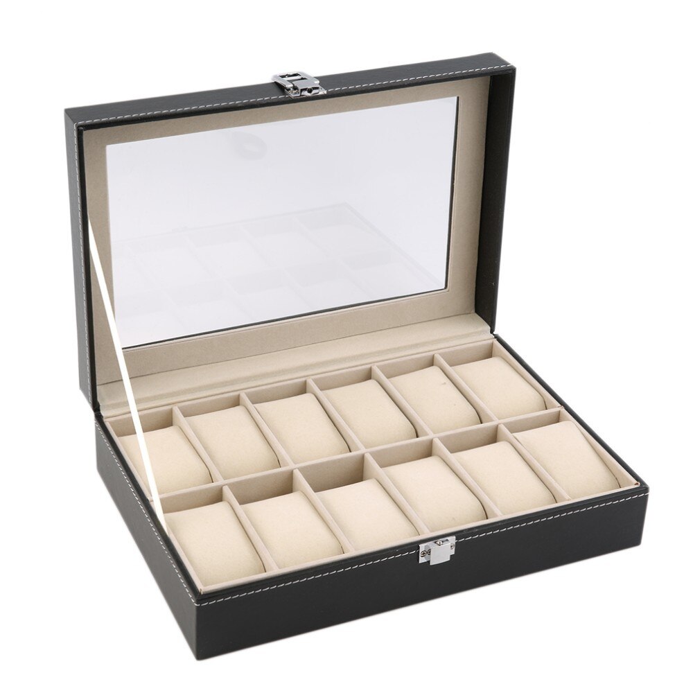 2/6/10/12 slots gitter pu læder ur display boks smykker opbevaring organisator sag låst ur display boks: Zg666600