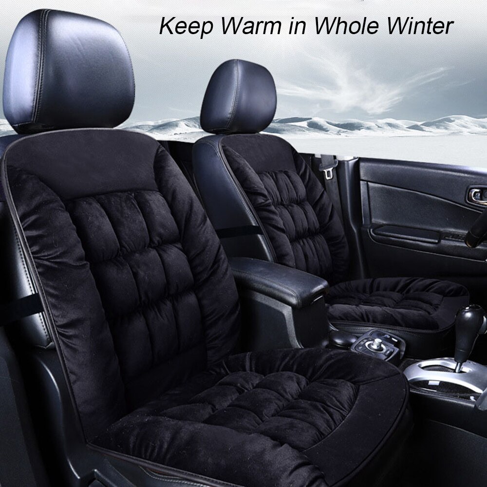 Universal Plush Car Seat Cover Warm Lattice Style Auto Front Back Backrest Seat Cushion Pad Car Winter Interior 4 Seasons 2pcs: Black-2pcs