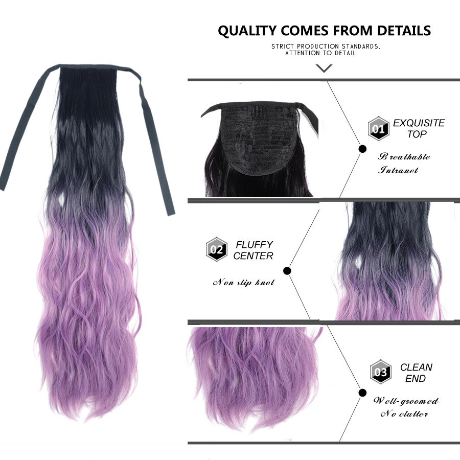 Ponytail Colorful Ombre Synthetic Ribbon Clip in Women Hair Extension Wavy Curly Hairpiece Pony Tail Blue Pink Purple Hairstyle