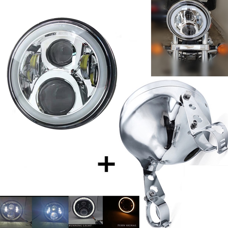 Boîtier de montage des phares LED pour motos, 7 pouces, éclairage avant chromé pour conduite, 60W, DOT DRL
