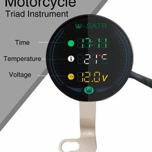 3 In 1 Time Motorfiets Gauge Led Digitale Voltmeter Thermometer Goede Staat