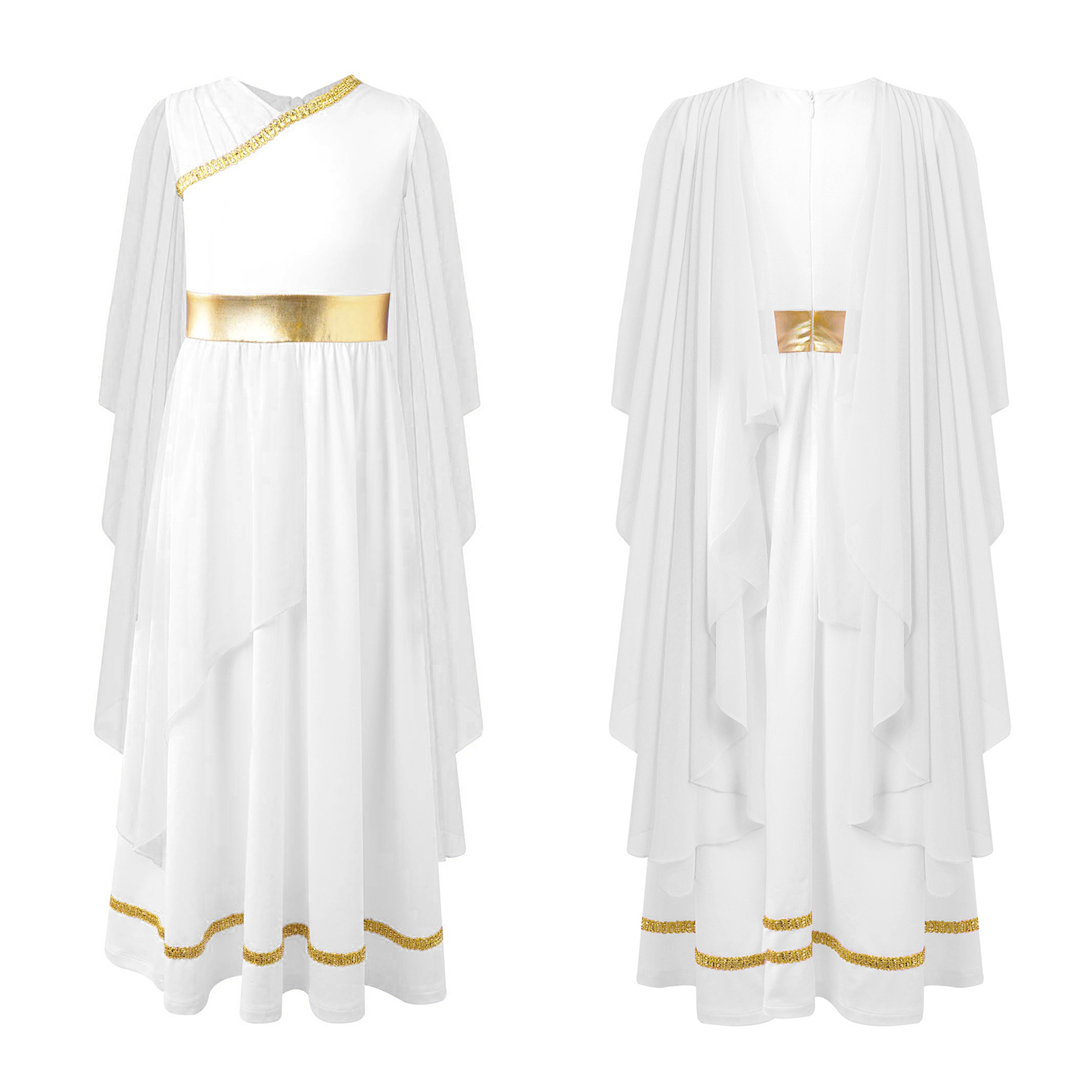 Athena-kostume til piger, græsk prinsessekjole, oldgræsk romersk toga med laurbærblad, hovedbeklædning, halloween, karneval, cosplay-sæt: M / Guld