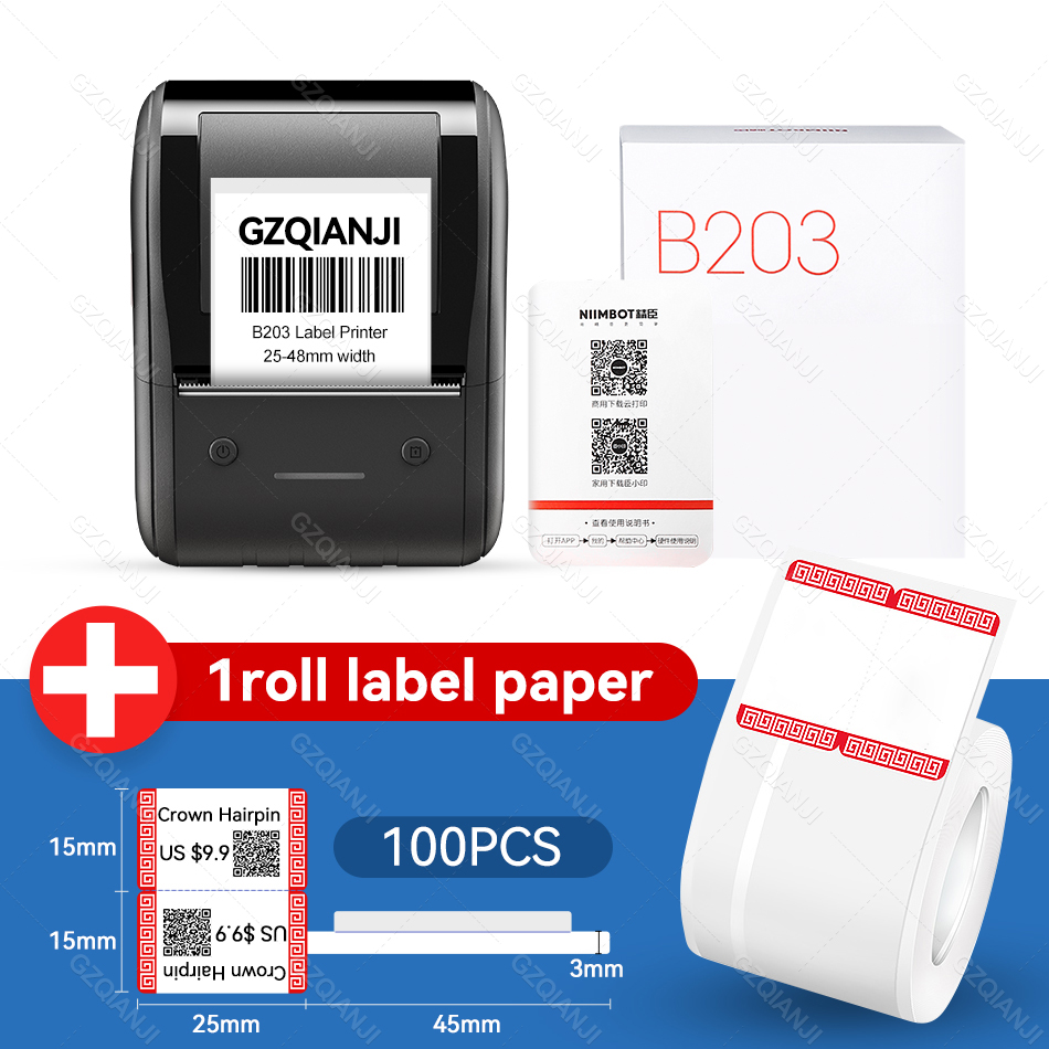 B203 Draagbare Handheld Thermische Label Maker Mini Barcode Qr Code Sticker Papier Kleur Rolls Sticker Kabel Tag Printer Niimbot: Add 1 LabelB