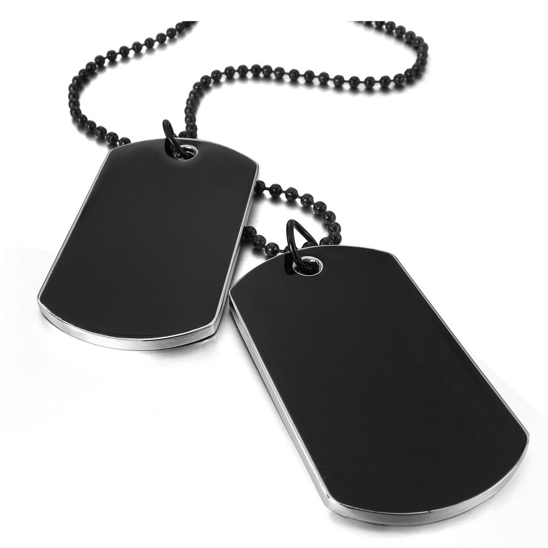 Alliage pendentif collier déclaration argent côté noir armée Biker Style chien Tag plaque chaîne collier pour femmes hommes bijoux