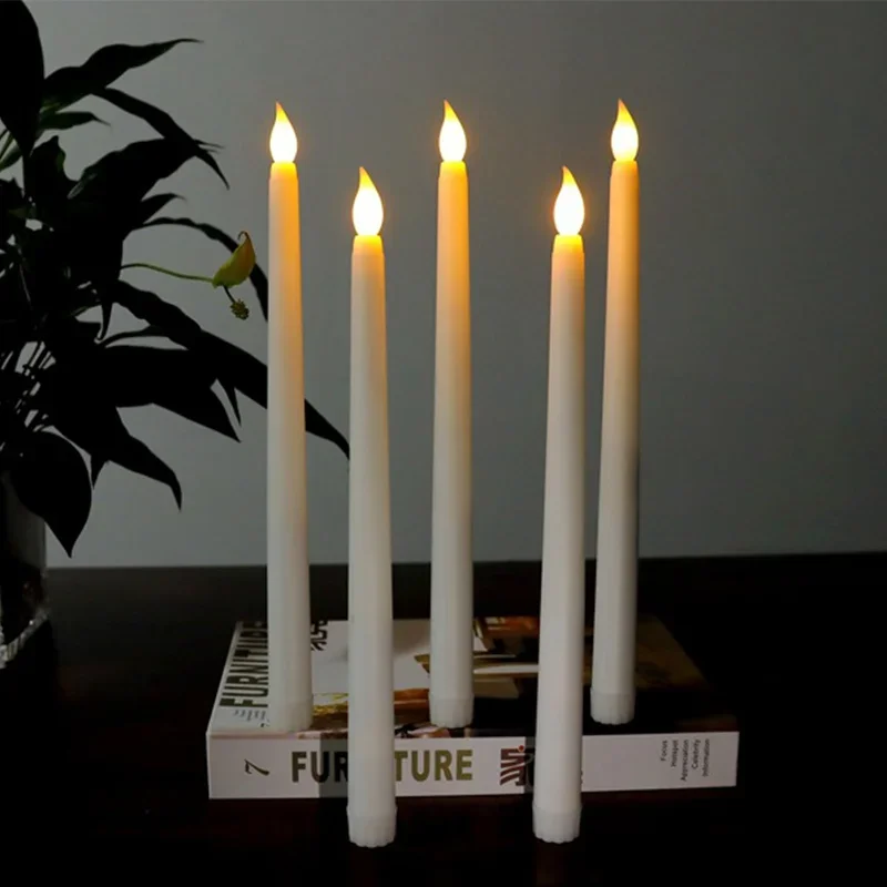 Vela LED larga de Navidad, vela puntiaguda sin llama, alimentada por batería, vela parpadeante para Iglesia, decoración del hogar, 4/1 Uds.