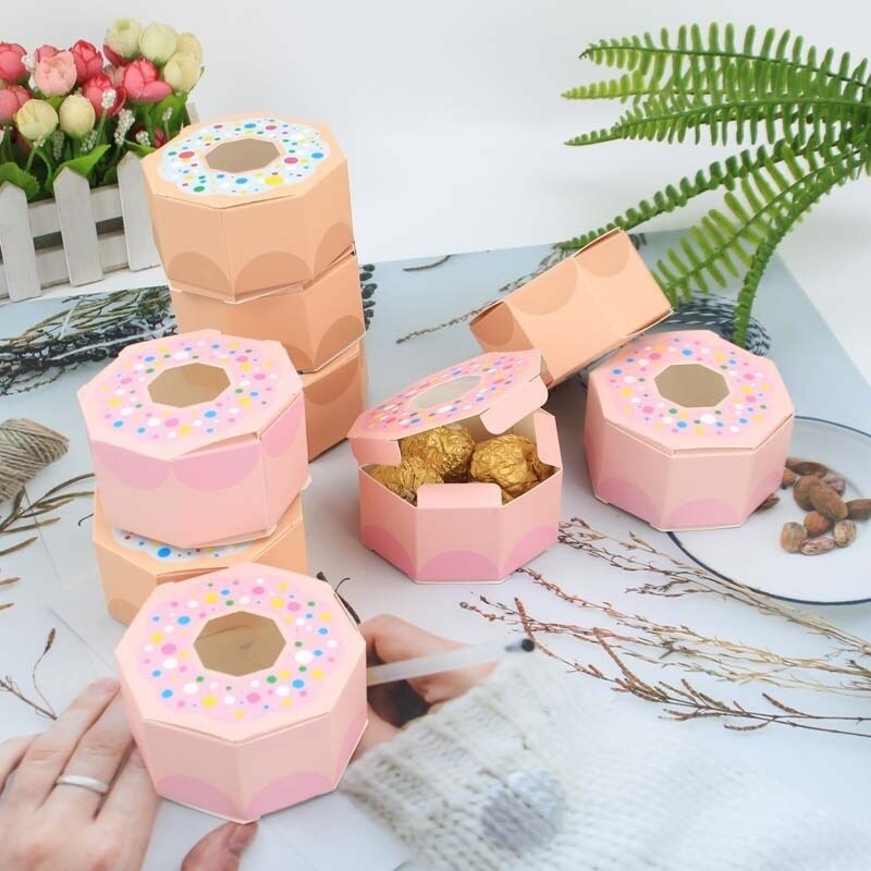 1pack Donuts Candy Bags Cookies Packaging Boxes for Kids Girl Donuts Happy Birthday Party Supply Wedding DIY Crafts Decorations