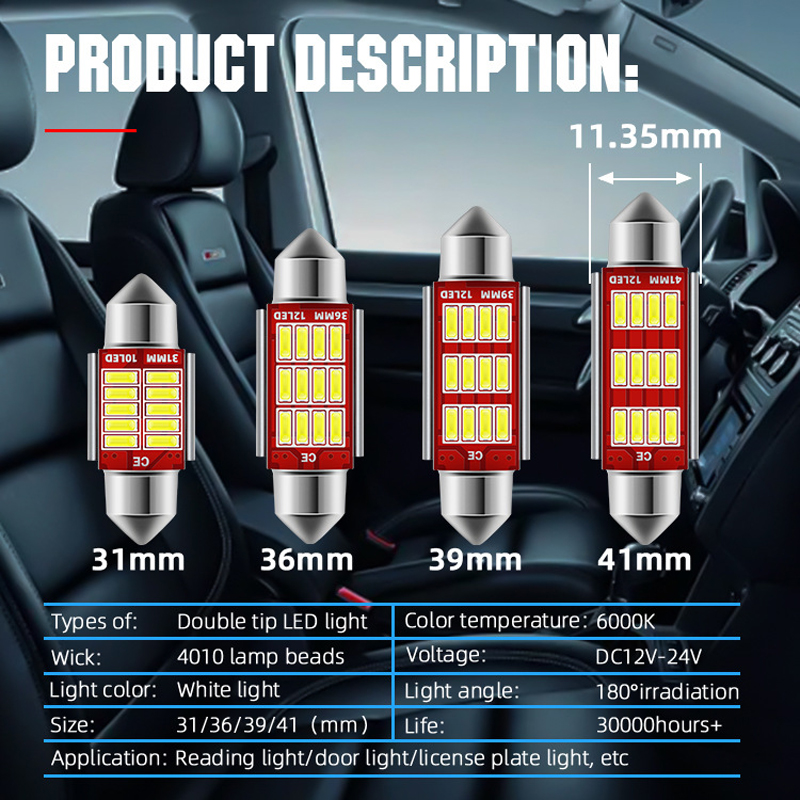 2/10 pièces C10W C5W LED Canbus feston 31mm 36mm 39mm 42mm pour ampoule de voiture lampe de lecture intérieure lampe de plaque d'immatriculation blanc erreur libre