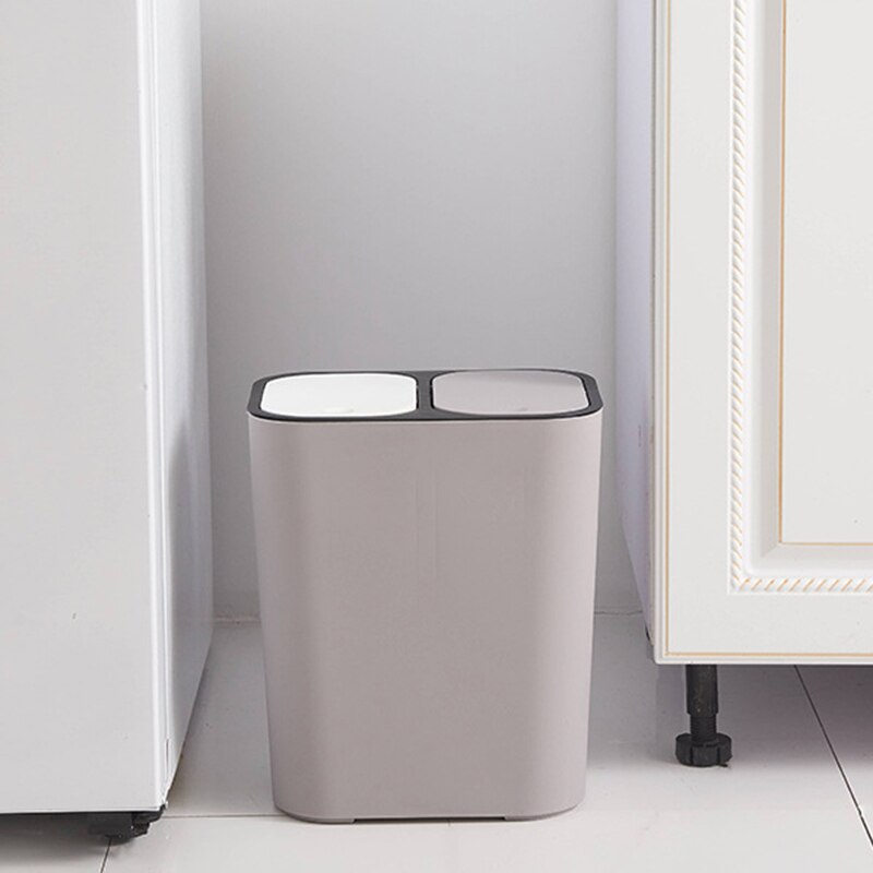 Trash Can Rectangle Plastic Push-Button Dual Compartment 12 Liter Recycling Waste Bin Garbage Can-Blue