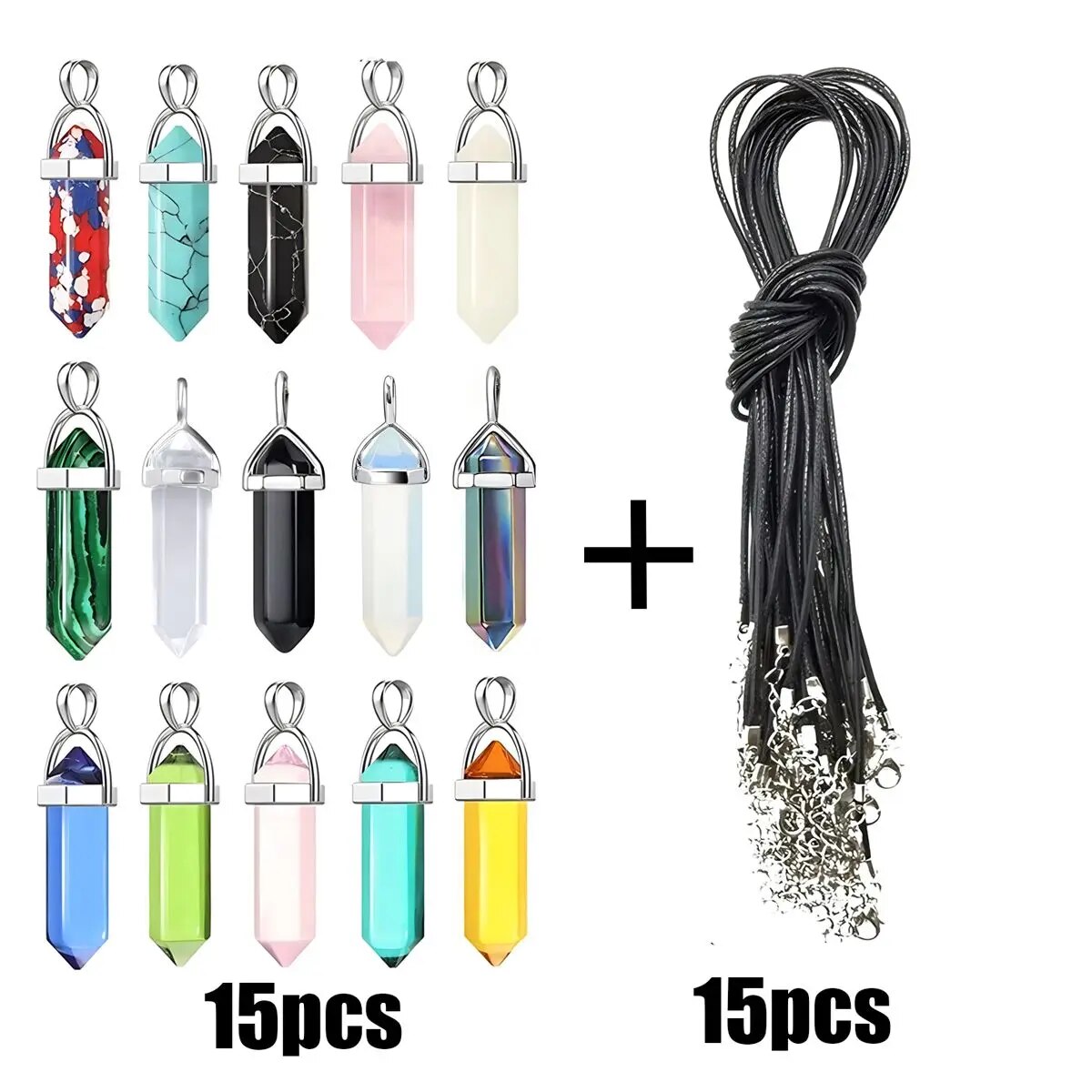 40 Stuks/30 Stuks Zeshoekige Chakra Synthetische Kristallen Hanger, Puntige Kwarts Steen Met Lederen Ketting Ketting Opbergtas
