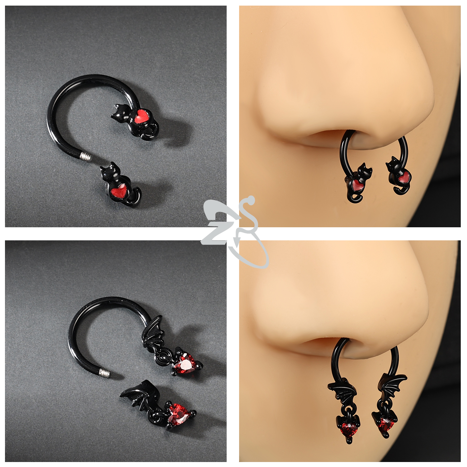 ZS 1PC serpent citrouille chauve-souris nez Piercing couleur noire Septum anneau acier inoxydable nez Clicker oreille Helix Cartilage Piercings 16G