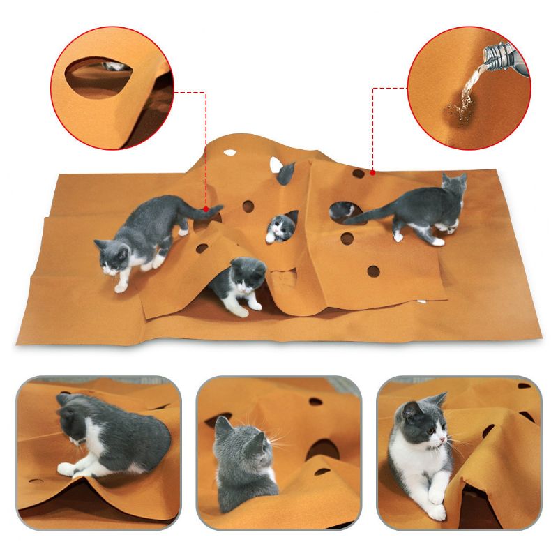 Cat Playing Mat Training Pet Activity Play Mats Collapsible Pets Rug Scratch Resistant Toys Bite Pad