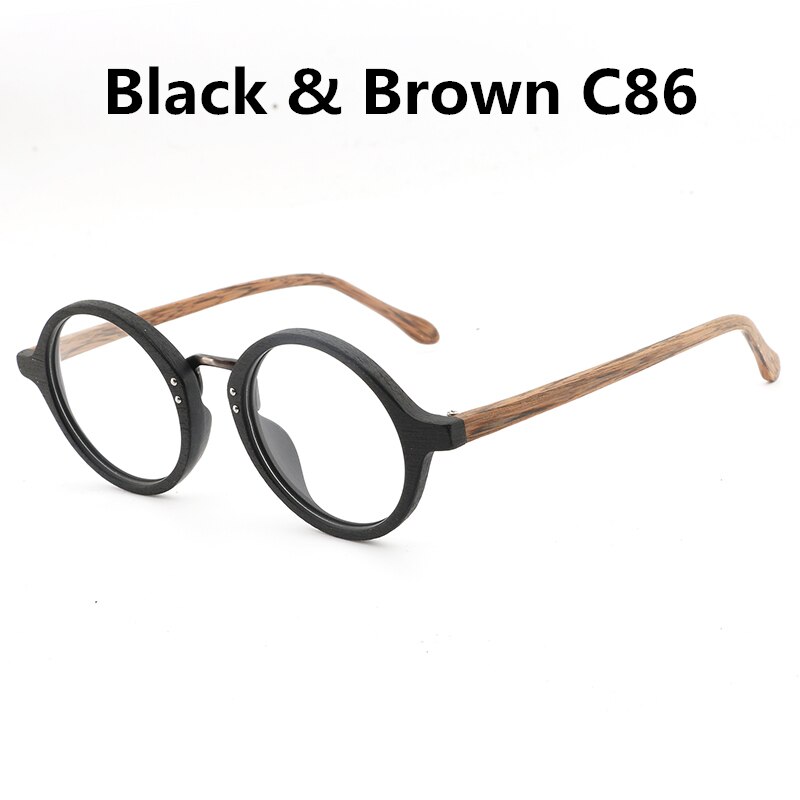 Hdcrafter vintage retro runde brillerammer træ recept nærsynethed briller med klar linse træ læse briller ramme: Sortbrun  c86