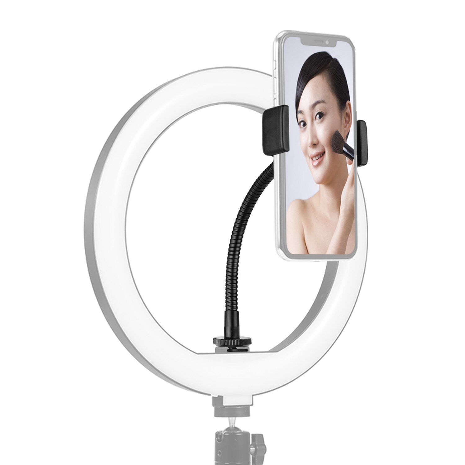 Foldable Phone Clamp Holder Stand with Cold Shoe Mounting for LED Ring Light Smartphone Mounting Compatible with iPhone Android