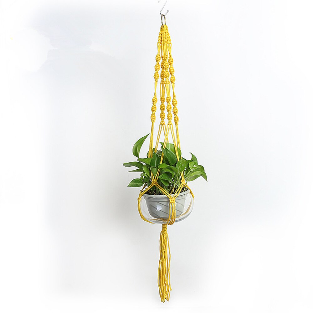 Grydelapper macrame planteophæng hængende planter kurv hamp reb flettet snor taske hjem haveindretning: Guld gul