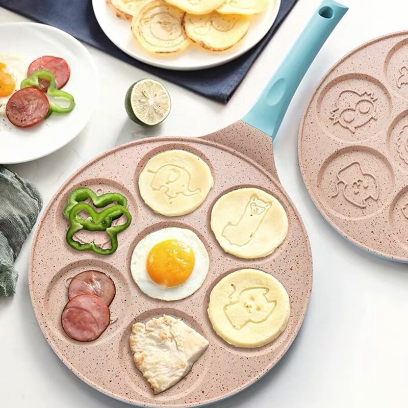 Animal Face Pancake Pan Fun 7 Holes Pancake Omelette Pan Non Stick Coating Pancake Pan Multifunction Breakfast Pot Waffle Baking