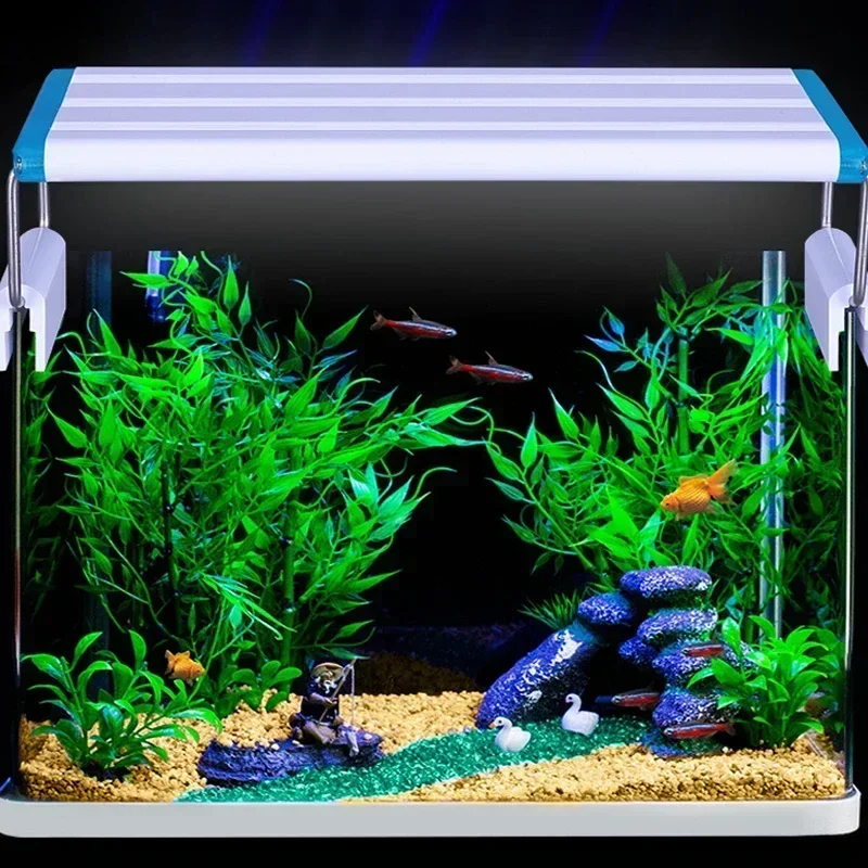 Luz LED para acuario, pecera súper delgada, iluminación de cultivo de plantas acuáticas, lámpara de Clip brillante impermeable, LED azul de 18-75cm para plantas de 220v