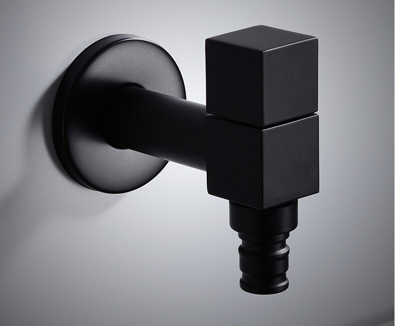 BLACK FULL BRASS square washing machine 4 point faucet balcony washing machine mop pool single cold water tap: Wash machine