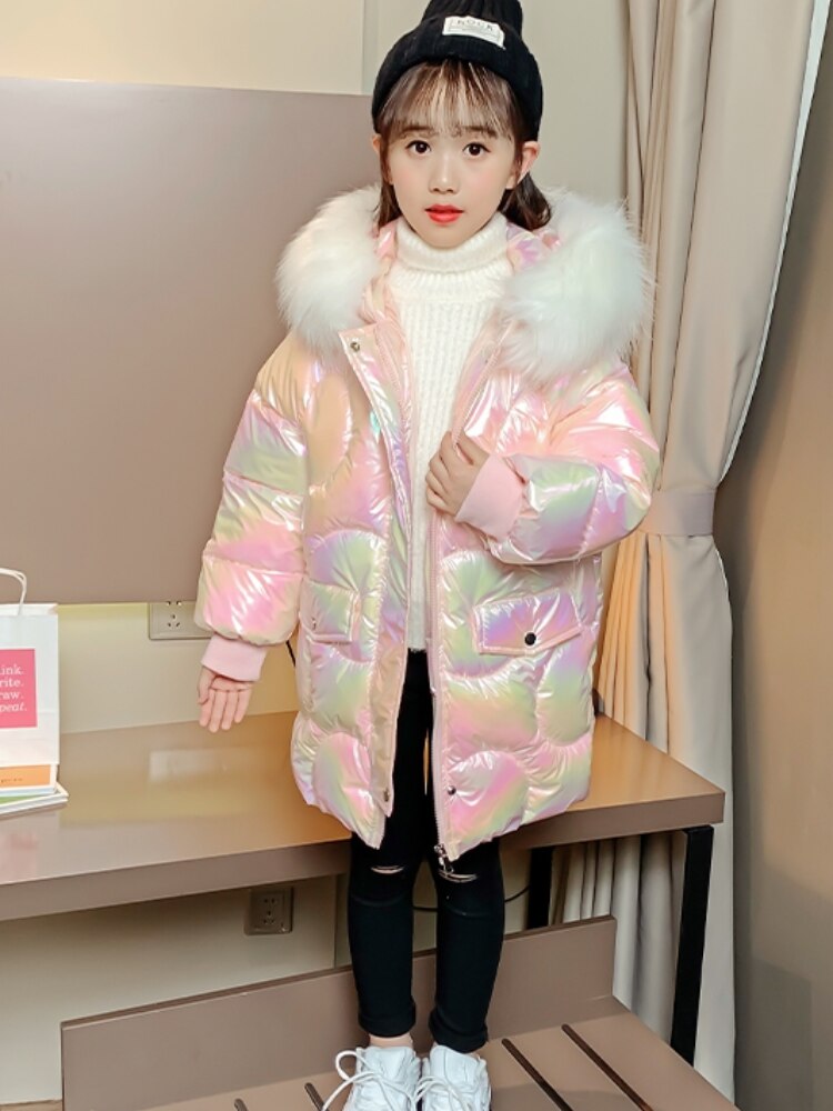 Chaqueta acolchada de plumón brillante para niña, abrigos de algodón sin lavado, ropa de invierno de longitud media, novedad